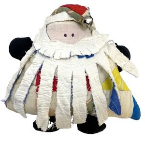 Unique Vtg Handcrafted Quilted Santa Claus‎ Triangle Plush Rag Beard Bell 8 In